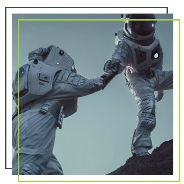 Zwei Astronauten reichen sich die Hand